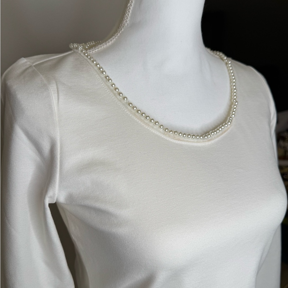 Ann Taylor Ivory Blouse with Pearl Detail